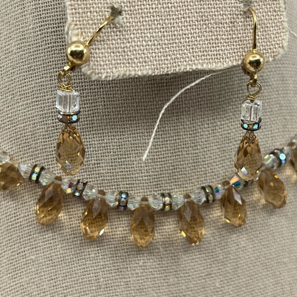 Vintage 14K Gold '585 Italy' Necklace Earring Set with Faceted Quartz - Picture 12 of 16